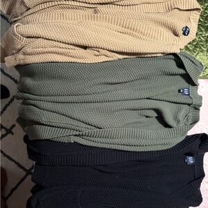 Lot of 3 GAP V-Neck Sweaters - Black, Olive, and Beige